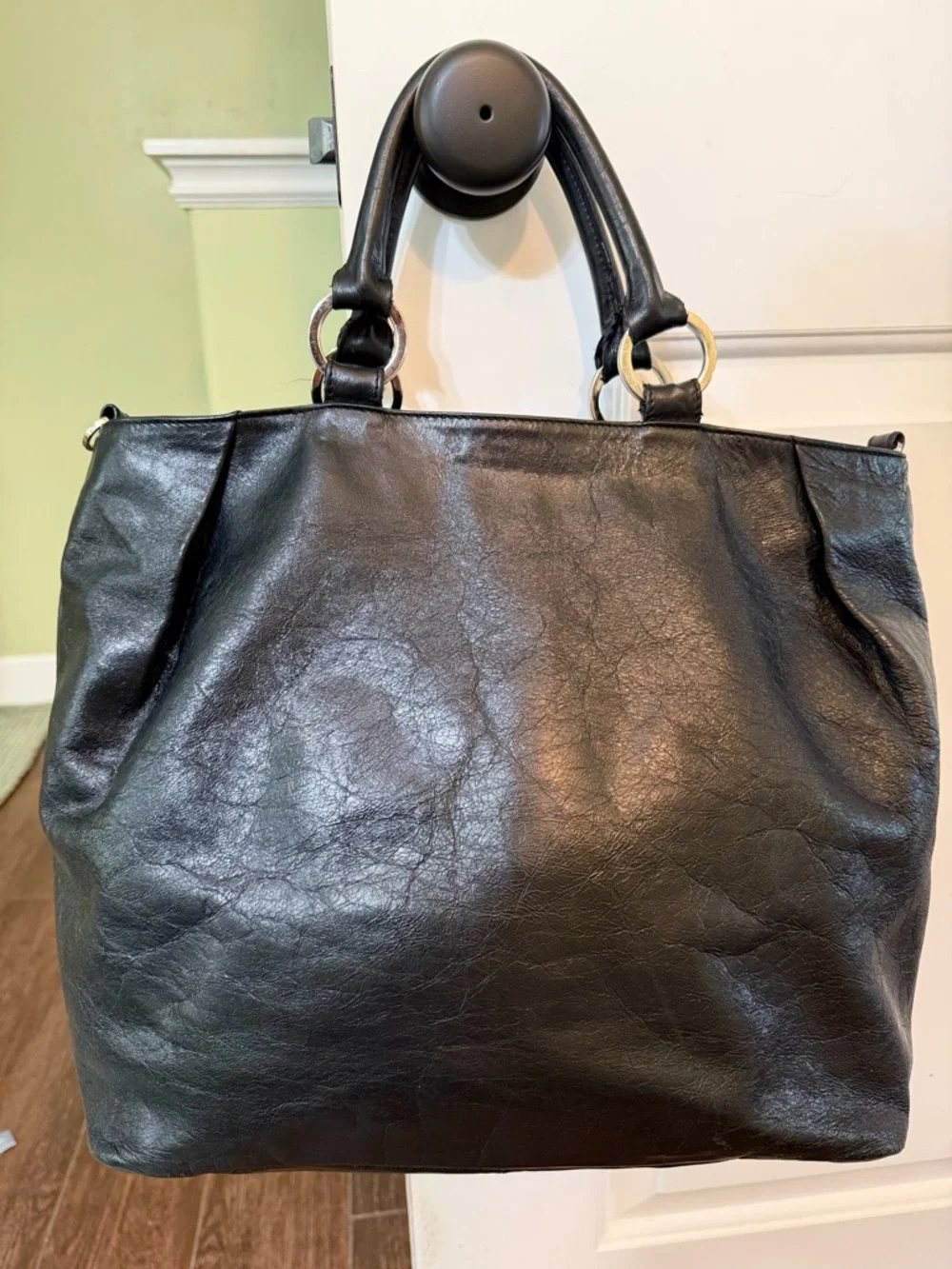HOBO International Vintage Large Black Tote Leather Purse Bag